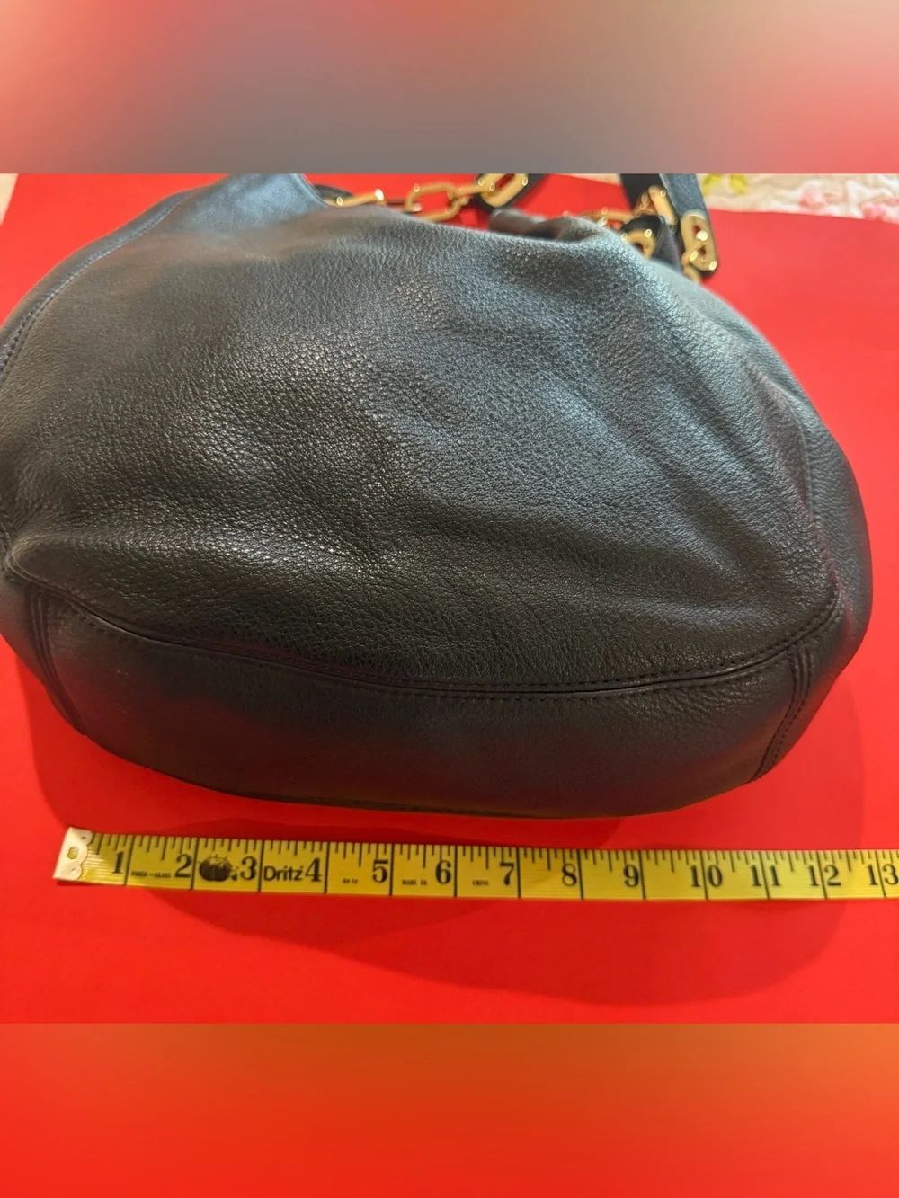 Michael Kors Black Leather Shoulder Hobo with Gold Chain Trim